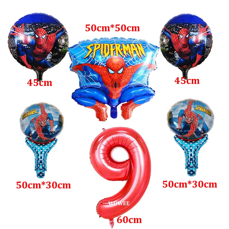 Age Balloon Set 9 Дети День рождения человек паук вечерние принадлежности украшения пользу скатерть кружки, тарелки, салфетки, колпачок Подарочный пакет конфеты попкорн коробка человек паук - Цвет: Age Balloon Set 9