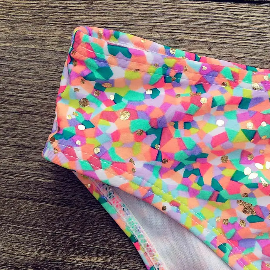 Купальный костюм для девочек 2-8 лет детский купальный из двух предметов с золотым