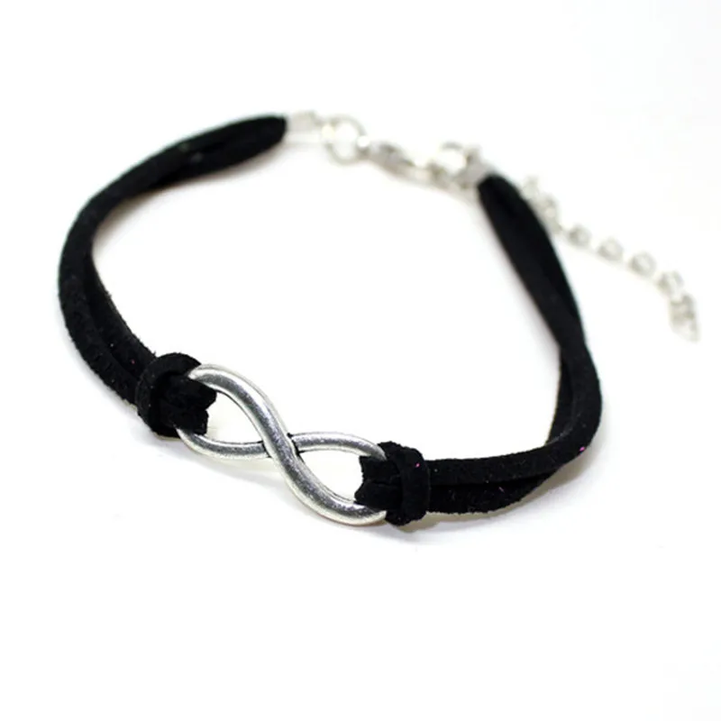 L136, женские браслеты, горячая Для мужчин Bijoux(украшения своими руками) панк-подвеска романтичный с серебряным покрытием Кожа Бесконечность удачи 8 Браслеты Для женщин браслет, ювелирные изделия в качестве подарка