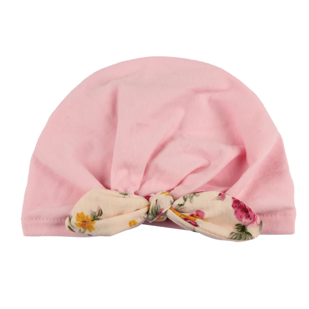 E205637 Sweet Dot Baby Girl Hat with Bow Candy Color Baby Turban Cap for Girls Elastic Infant Accessories 1 PC - Цвет: E205637