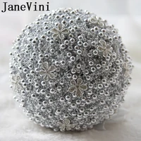 janevini silver pearls rhinestone wedding bouquet luxury crystals artificial rose bridal bouquets bride ramo novia para lanzar