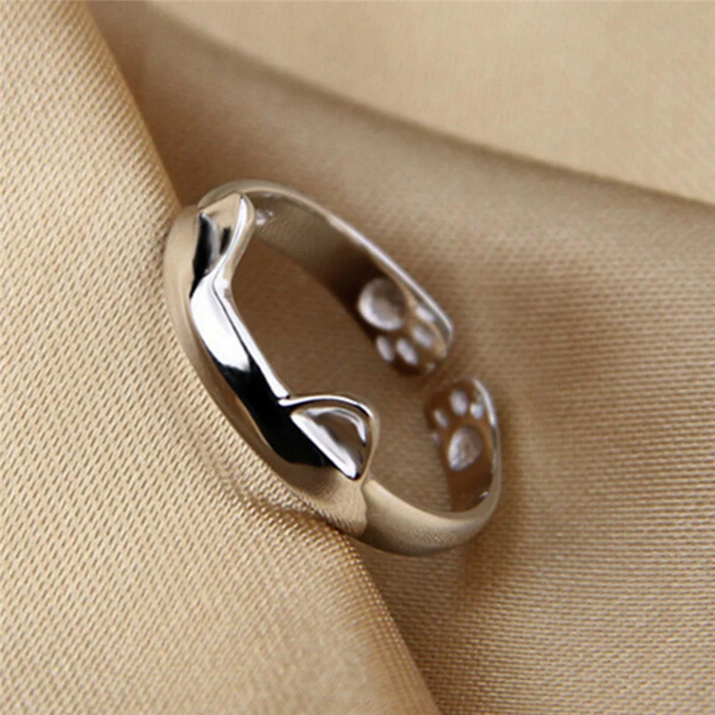 Wholesale Silver Plated Cat Ear Ring Design Cute Fashion Jewelry For Women Young Girl Child Gifts Adjustable Anel | Украшения и