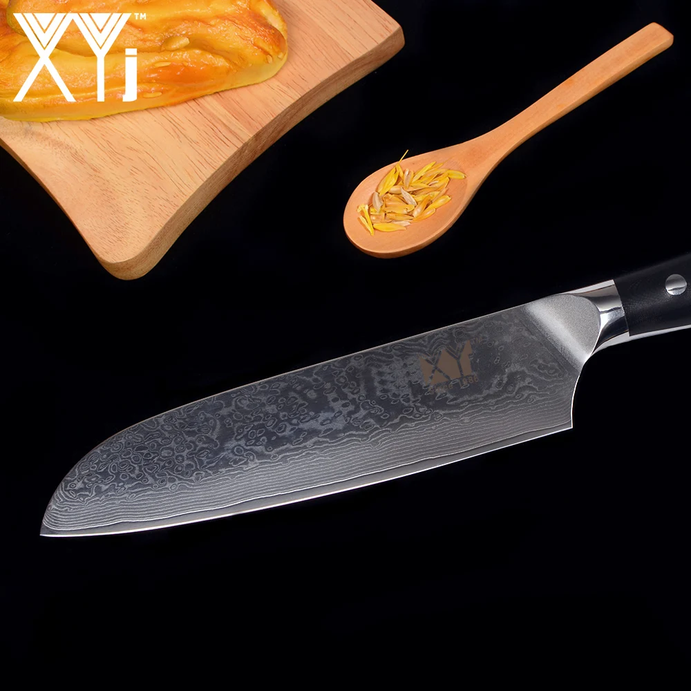 Цин бренд 7 дюймов Santoku Дамаск Ножи японский шеф повара Дамасская сталь Сталь