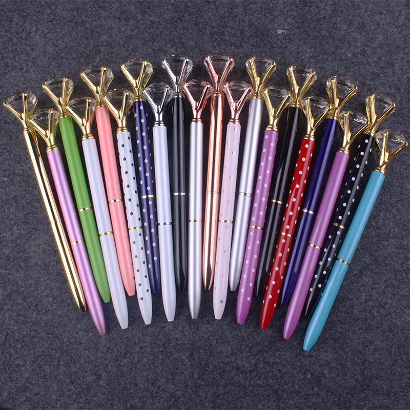 

NEW Kawaii Ballpoint Pen Large Jewelry Metal Ball Pen With Large Diamond Fashion 22 colors available School Office Supplies
