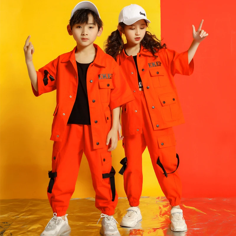 

Kids Cargo Pants Short Sleeve Jacket Coat Hip Hop Clothing Clothes Jazz Dance Costume for Girls Boys Ballroom Dancing Streetwear