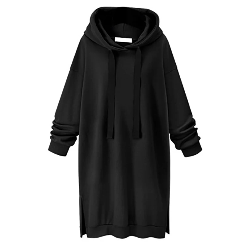 Модная однотонная женская толстовка с капюшоном длинный отрезок выше колена