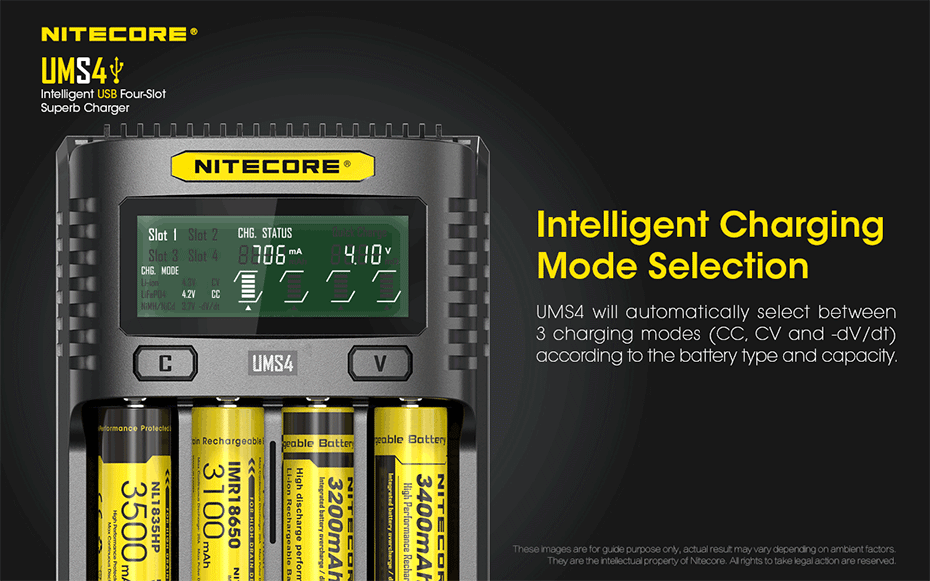 NITECORE UMS4 интеллектуальное четырехслотовое зарядное устройство QC для быстрой зарядки 4A высокотоковое многофункциональное зарядное устройство ums4