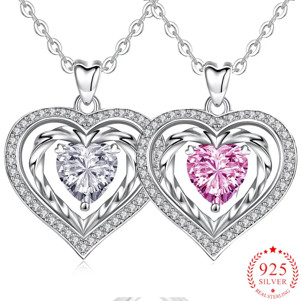 

EUDORA 925 Silver Two Heart Shape Zircon Crystal Necklace Chain Clavicle Link Chain Women Heart Rhinestone Silver Pendant D054