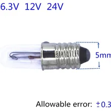 12 шт мини-индикатор светильник лампочка E5 6,3 V E5 12V E5 24V маленький шарик сигнальная лампа шарик E5 6V миниатюрная лампочка