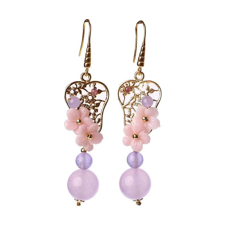 earrings ancientry hanfu eardrop temperament of South Korea's super retro ear clip cheongsam female purple | Украшения и
