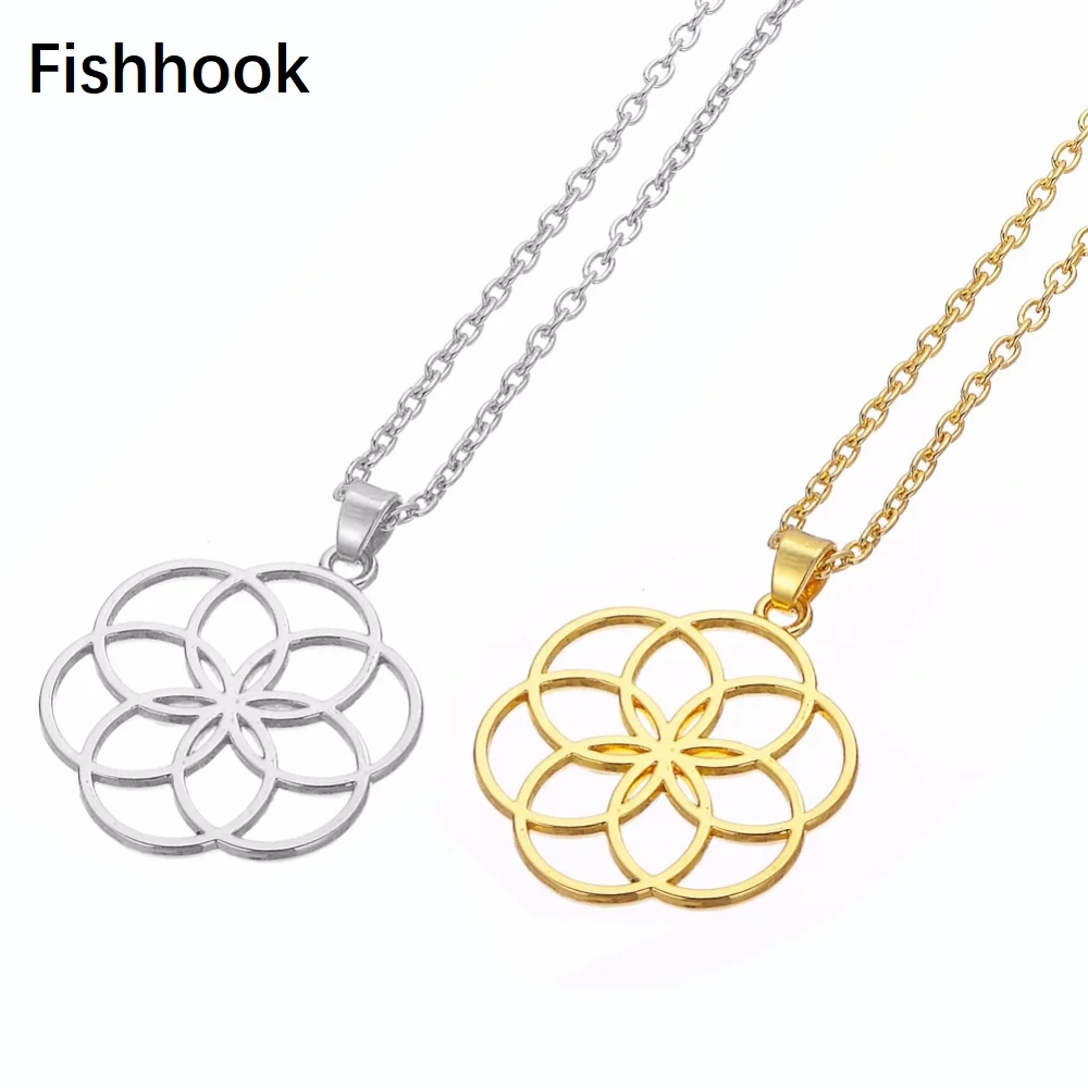 Fishhook Семя жизни удачи очаровательный кулон цветок ожерелье для женщины мужчины
