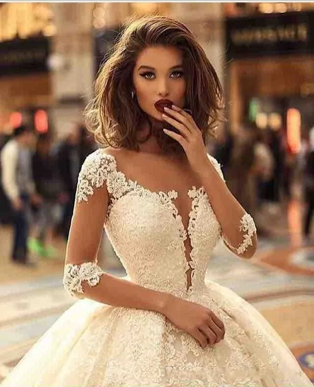 Vestido de noiva роскошное бальное платье свадебное 2019 Robe mariee кружевное с длинными
