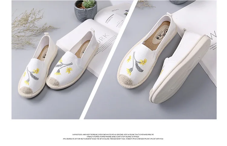 summer women's flat shoes breathable graffiti canvas linen women espadrilles non-slip casual white sneakers ballet flats