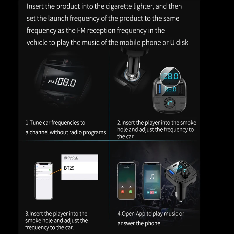 Автомобильный fm трансмиттер Bluetooth беспроводной аудио автомобильный комплект