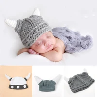 new top sale ox horn design newborn photography props baby handmade ox horn crochet hat 3 24 months baby hat 2 colors