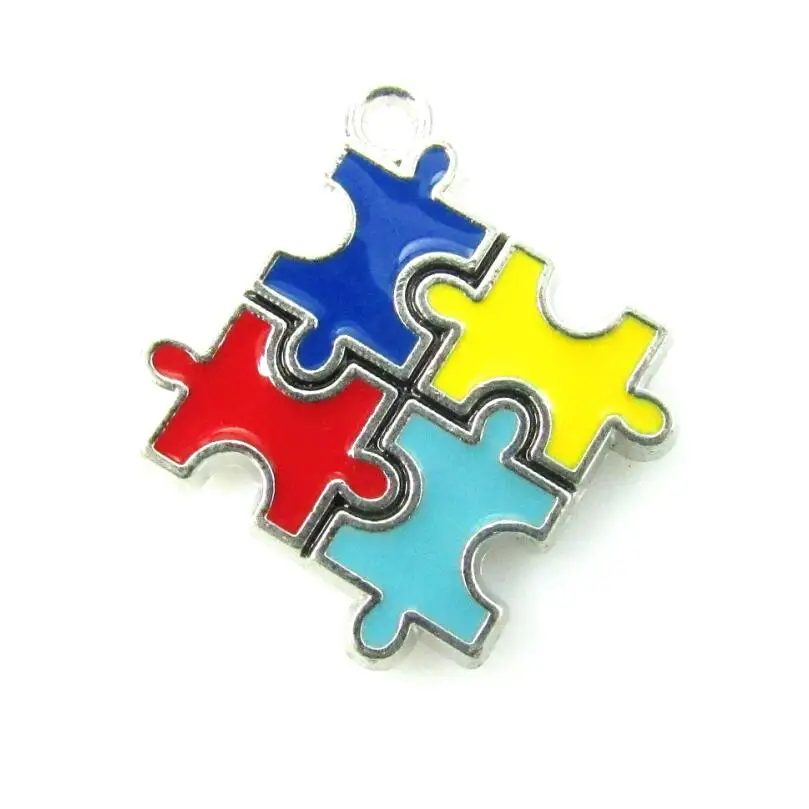 Puzzle Цвет эмаль осознание аутизма Головоломка Сердце/паззл Подвески медальон «сделай сам» Цепочки и ожерелья браслет ювелирных изделий - Окраска металла: Puzzle