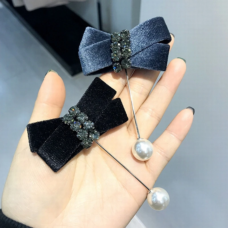 Корейские весенние бархатный галстук-бабочка горный хрусталь имитация жемчуг