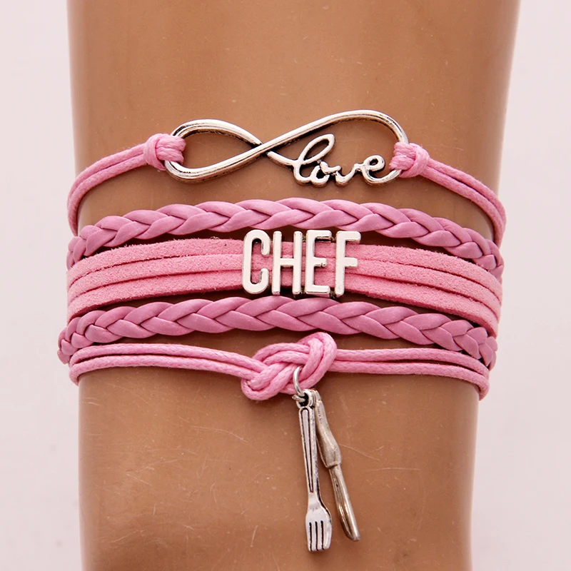 (10 шт./лот) браслет Infinity Love Chef браслеты нож и вилка шарм плетеный кожаный ювелирные