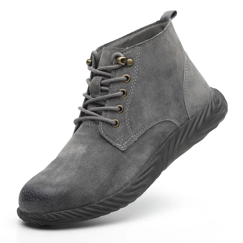 868 Gray High Top Мужская обувь с высоким берцем из дышащей замши со стальным носком, защитная Рабочая обувь, мужские ботинки с защитой от проколов, защитная обувь - Цвет: 868 Gray High Top