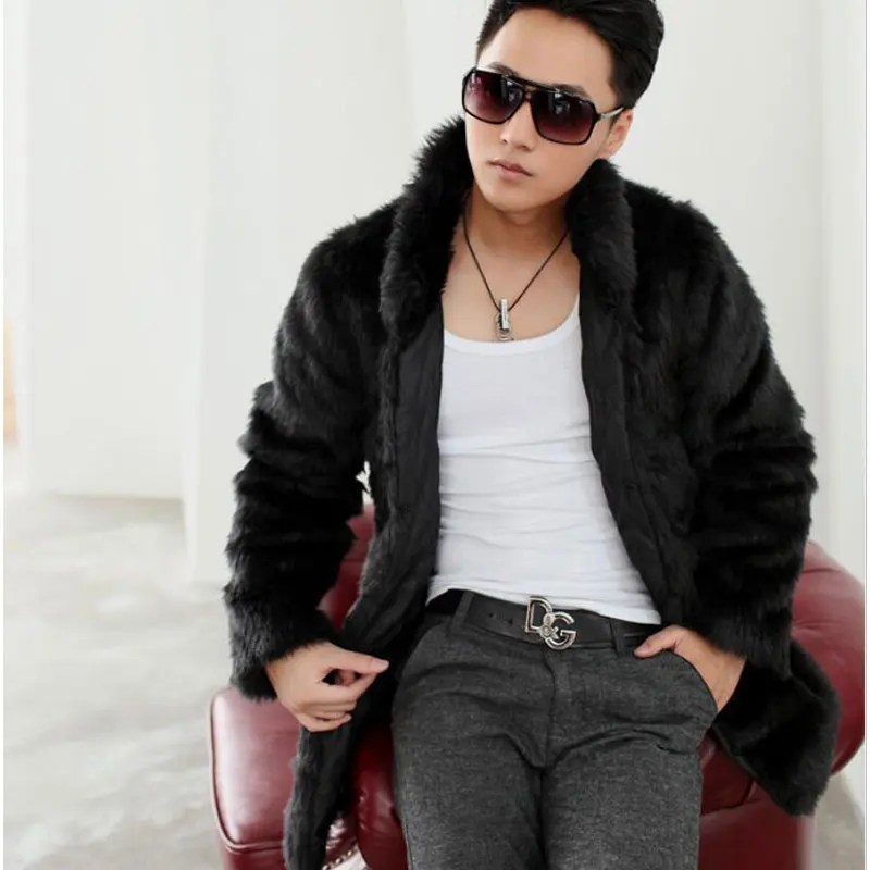 Лучшие продажи! 2018 Зимняя Теплая мужская куртка из искусственного меха черный