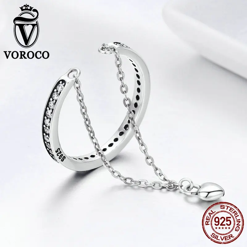 VOROCO 100% 925 пробы серебро Роскошные CZ кольца специальные любимое сердце болтаются