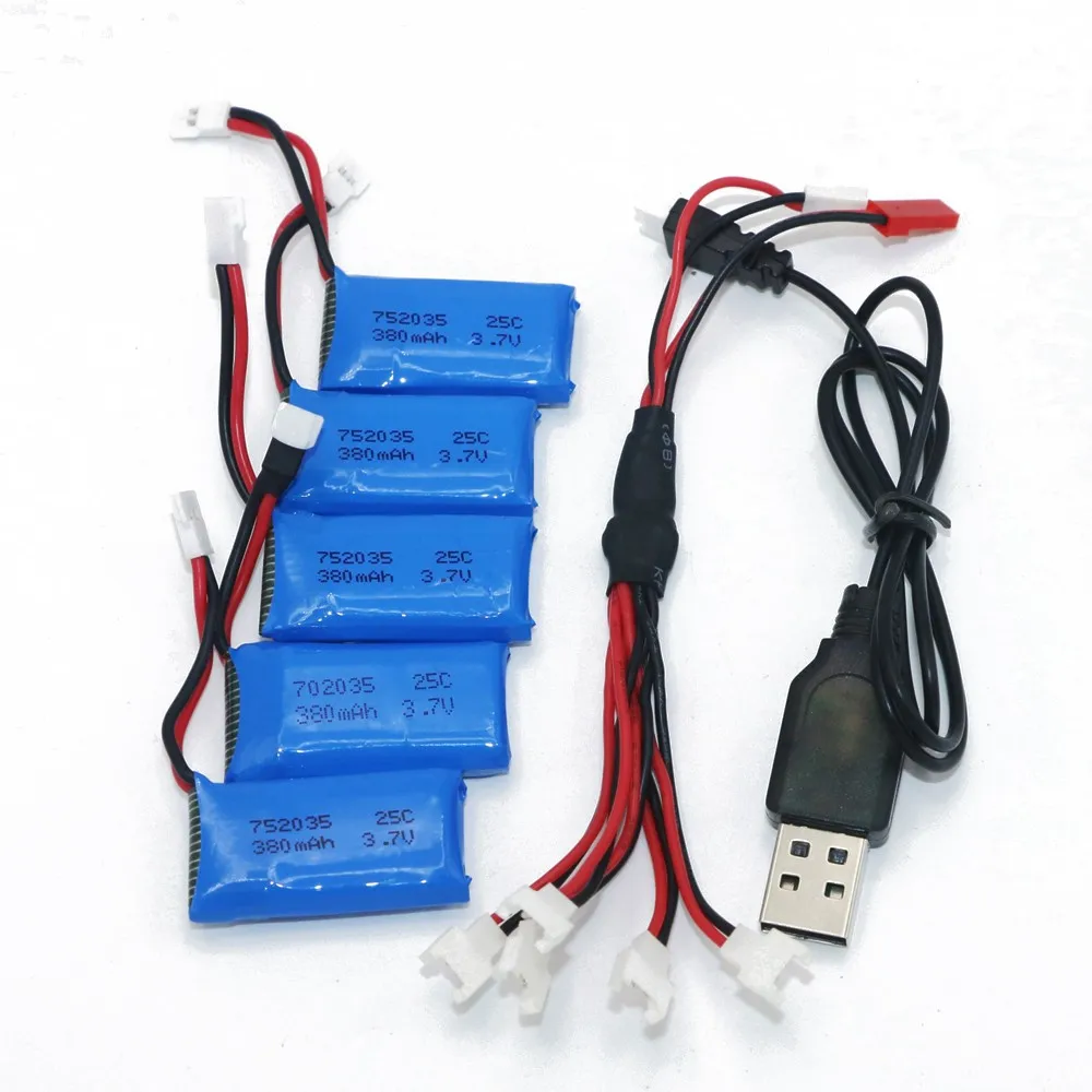 

5Pcs 3.7V 240mAh 350mAh 380mAh 500mAh 600mah 650mah Lipo Battery with USB Cable Charger for Hubsan X4 H107 H107L H107C SYMA X5C