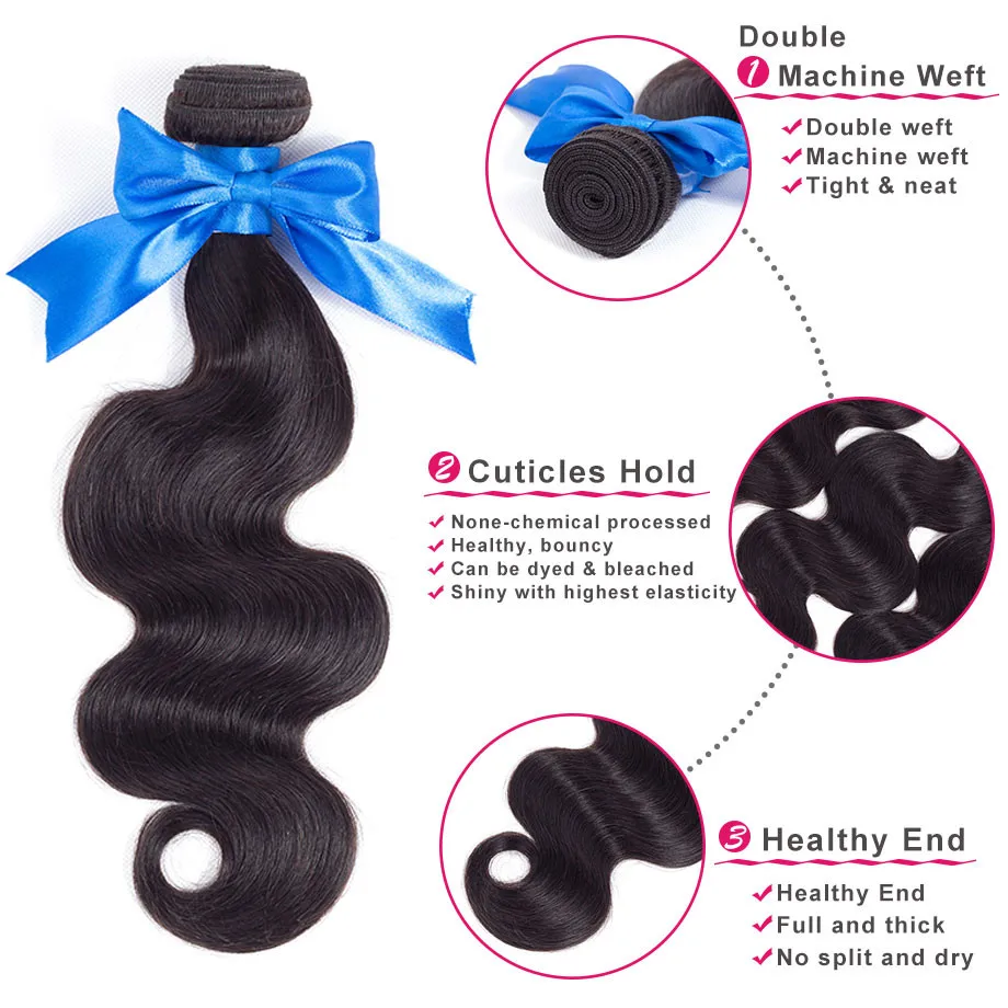 Шикарные волосы бразильские объемные волнистые плетение пучки с закрытием 13*4