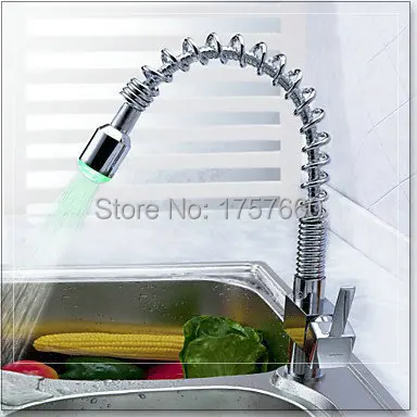 Free Shipping Glow Temperature Sensor LED Water Pull Out Kitchen Faucet Copper Sink Mixer Tap Torneira Cozinhan kitc Обустройство