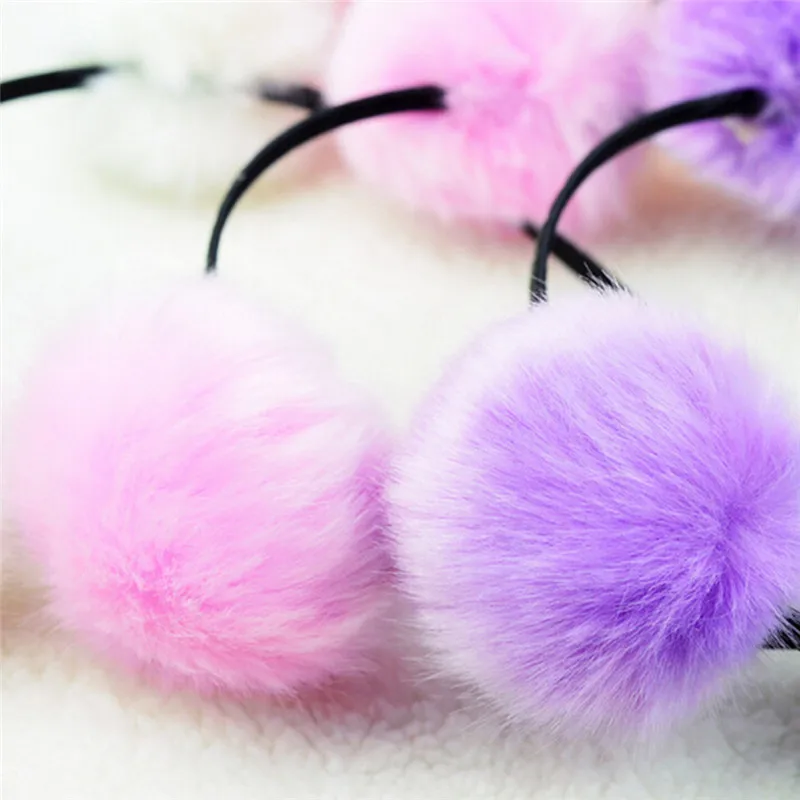 1 шт. женские Меховые помпоны пушистые уши кроличьи Женская повязка на голову для