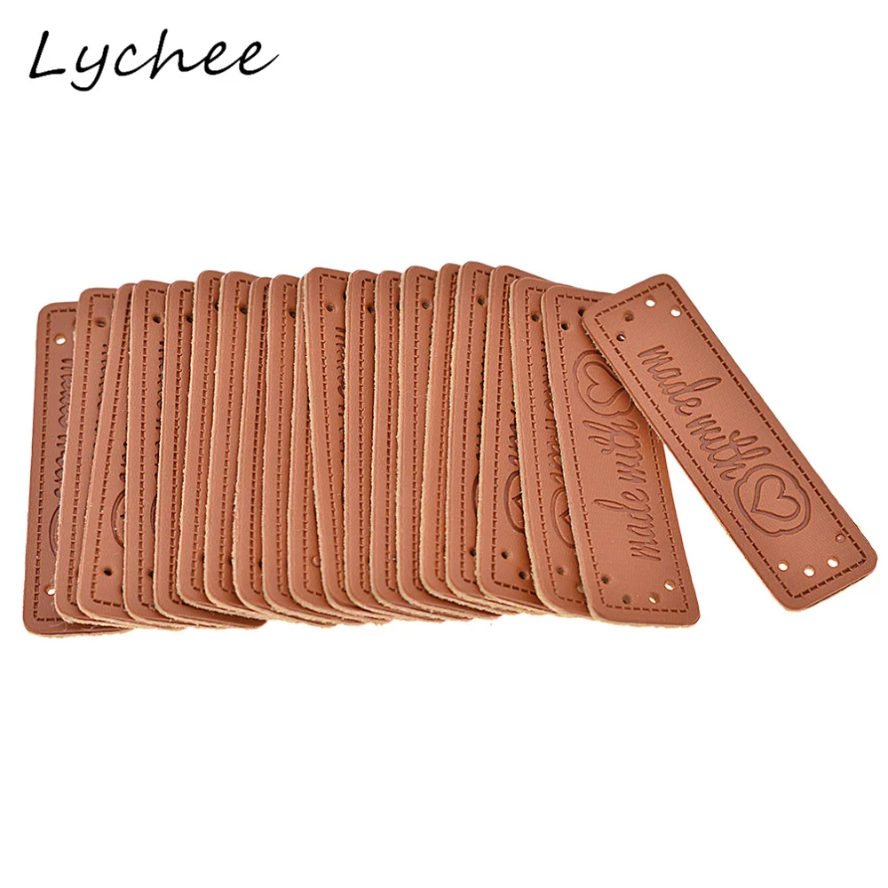 Lychee 20 шт искусственная кожа Сделано с Любовь Сердце этикетки Швейные Жетоны для