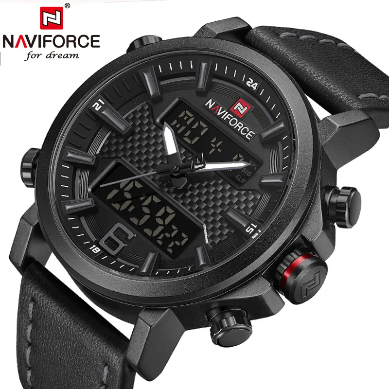 Naviforce часы военные часы Мужские Роскошные водонепроницаемые Модные светодиодные цифровые часы мужские наручные часы