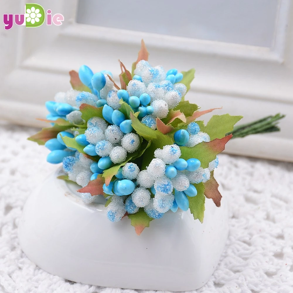blue 10 шт./лот, Мини искусственная тычинка, бутон, букет, лист, цветок для дома, сада, свадьбы, автомобиля, корсаж, декоративная коробка, товары для рукоделия - Цвет: blue