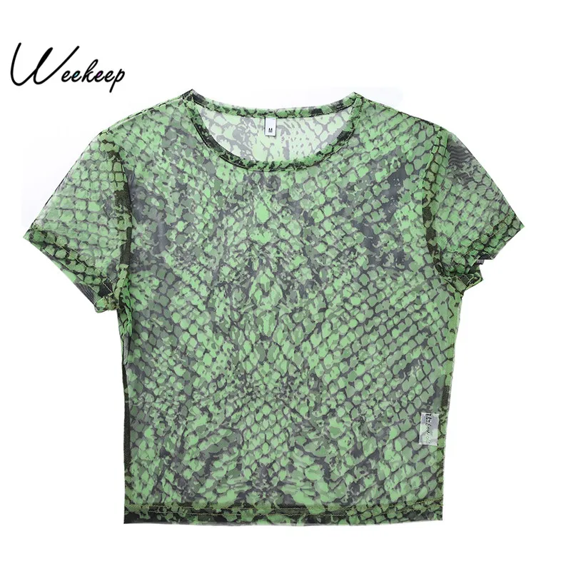 Женская укороченная Футболка с принтом змеи Weekeep Прозрачная круглым вырезом и