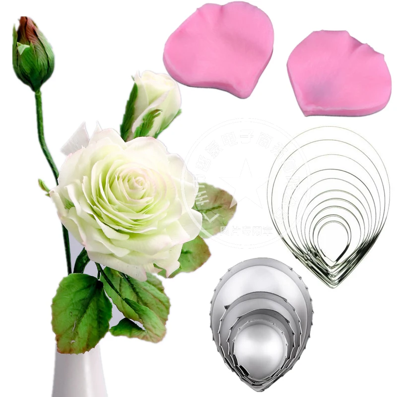 Силиконовые Лепестки розы Veiner и резак из нержавеющей стали + форма листа для