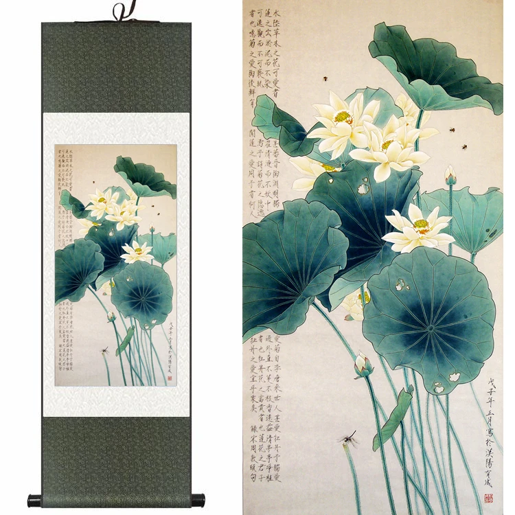 Китайский шелк акварель оригинальный цветок и птица лотоса Стрекоза пчела