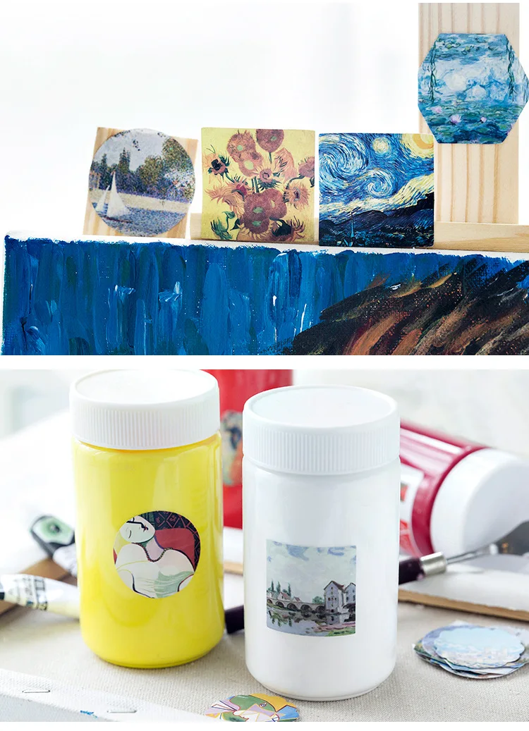 46 pcs Art Gallery Painting Stationary Stickers Scrapbooking Album Decorative DIY Label Sticker School Office Supplies for Kids