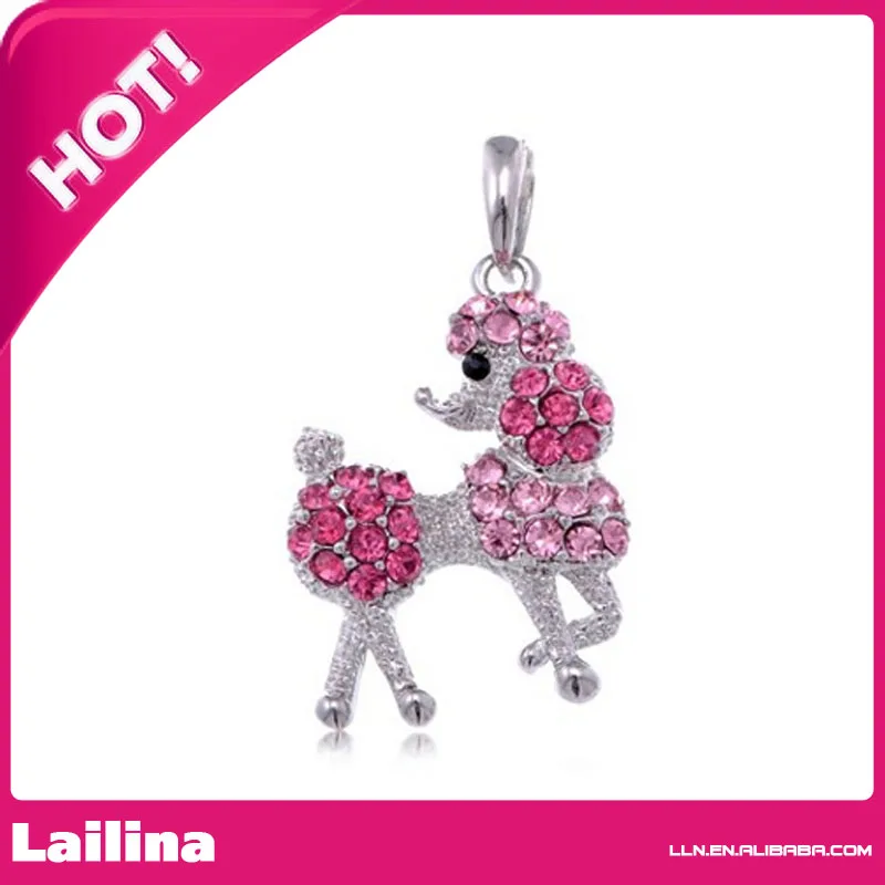 

Silver Tone Rose Pink Rhinestones Poodle Puppy Dog Pendant