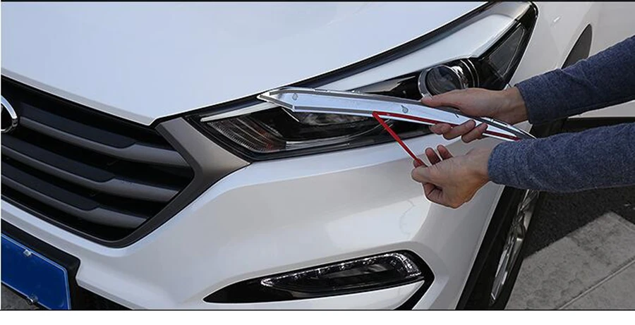 Аксессуары для hyundai Tucson- Chrome спереди головного света лампы век для бровей Газа Обложка Накладка