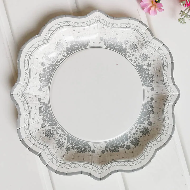 S 12pcs 8inch22cm 12/6 шт. одноразовые тарелки золото Фольга с сумочкой в виде цветка Бумага пластина тематическая вечеринка для Чай времени на свадьбу, Крещение, день рождения, вечерние поставки - Цвет: S 12pcs 8inch22cm