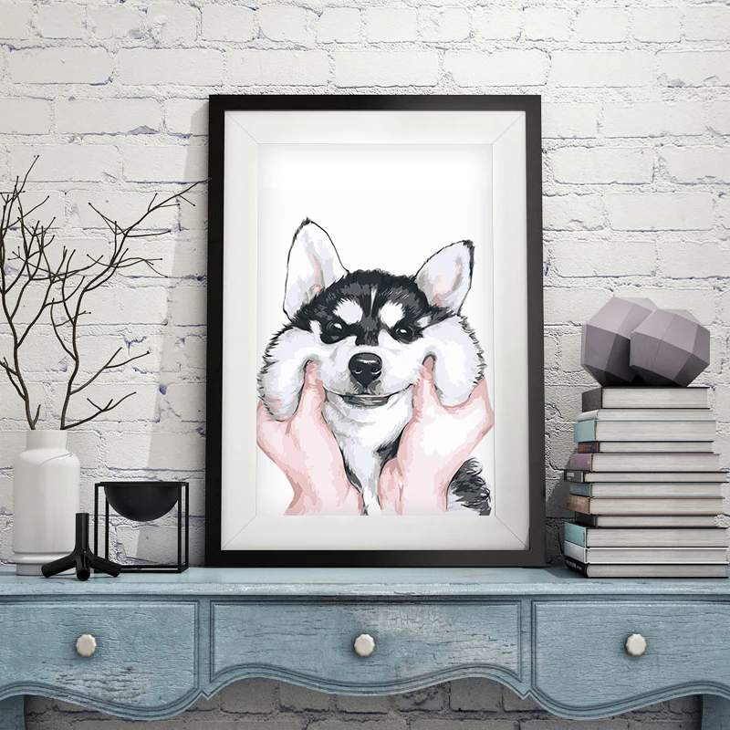 Безрамная краска животное на холсте мультфильм Хаски цифровая ing милая собака DIY