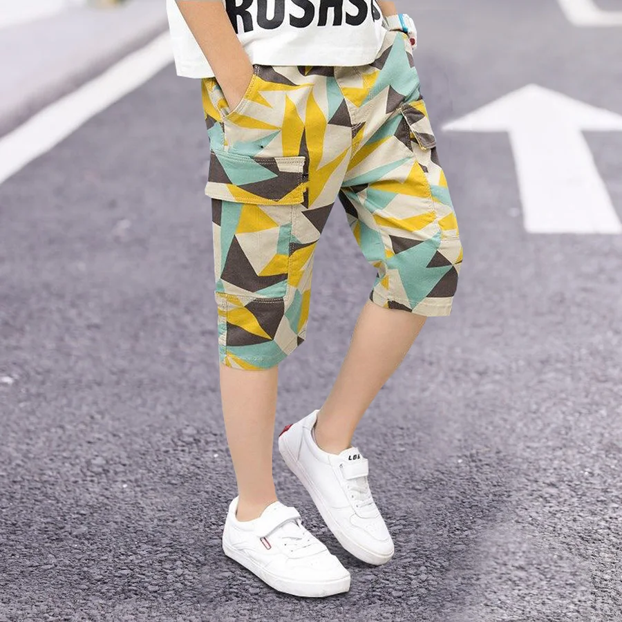 Camouflage Boy Shorts Teenager Summer Casual Mid Waist Cotton Bottom Children Geometric Short Pant Kids Trousers 4Y-14Y