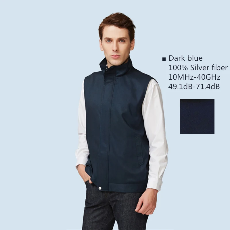 Dark blue Silver Фабрика Подлинная электромагнитного излучения защиты мужчин жилет EMF Экранирование анти-излучения куртка без рукавов - Цвет: Dark blue Silver