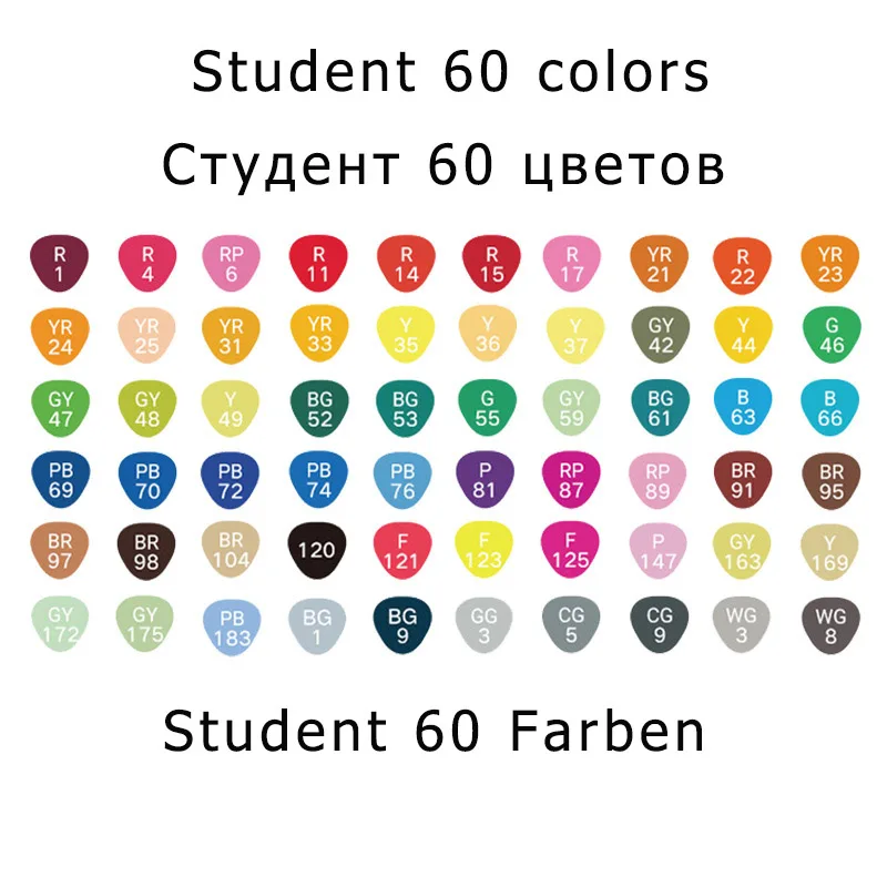 student 60 colore Маркеры Ручка Комплект 40/60/80/168 Цвет анимация маркер для рисования с двумя головками рисунок художественная кисть ручки на спиртовой основе с 6 подарки - Цвет: student 60 colore