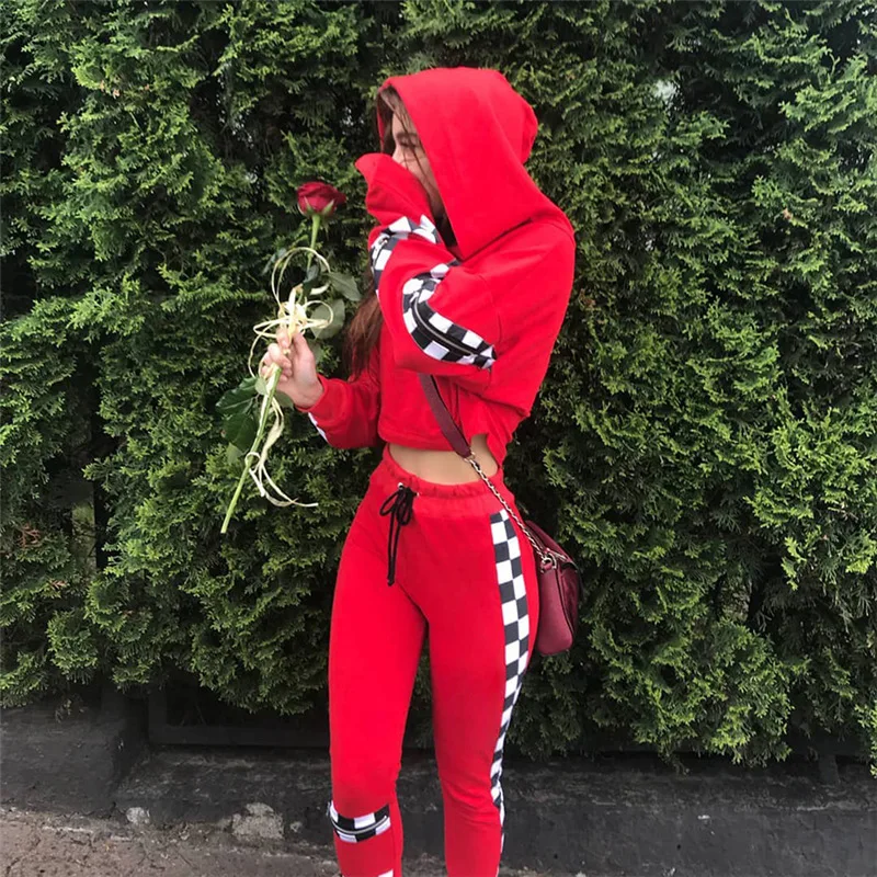 Женский комплект из 2 предметов красный цвет толстовки спортивные штаны Модный
