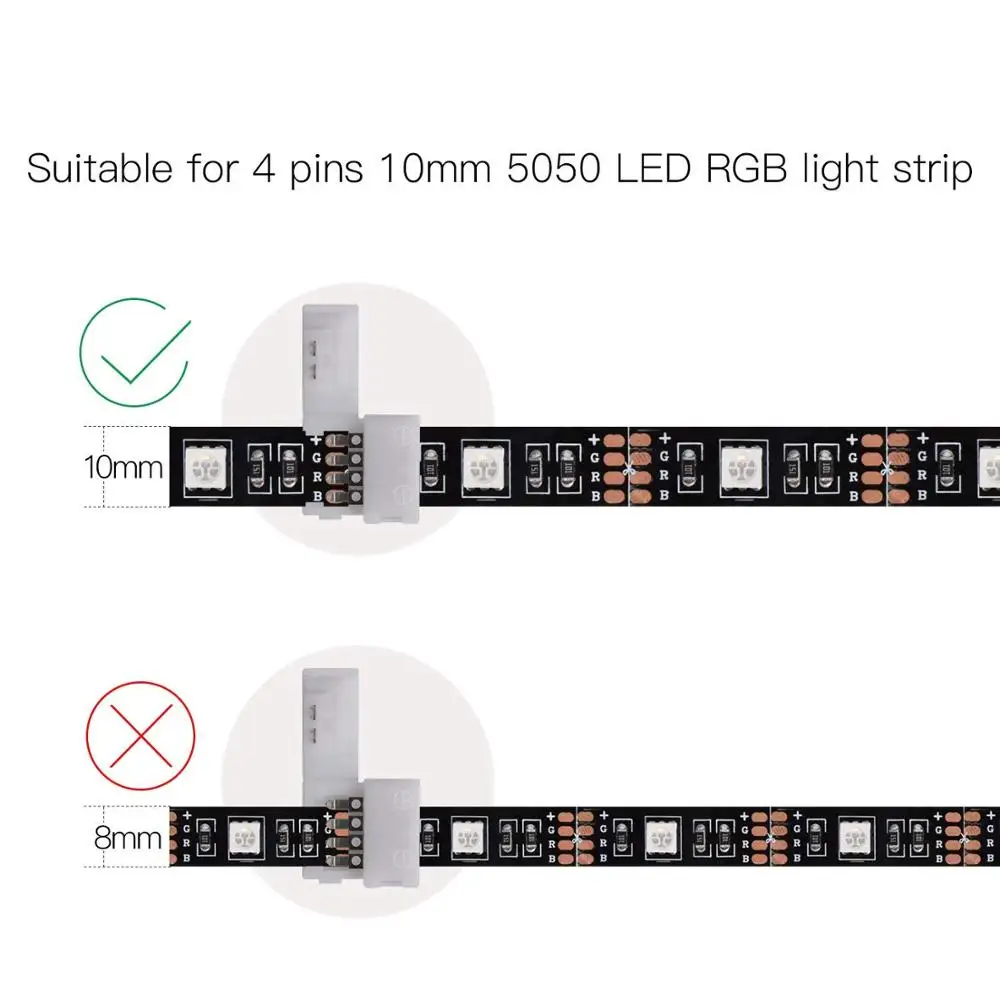 20pcs 10mm 4-pin Solderless Clip-on Coupler Connector 5050 RGB LED Strip Light | Обустройство дома