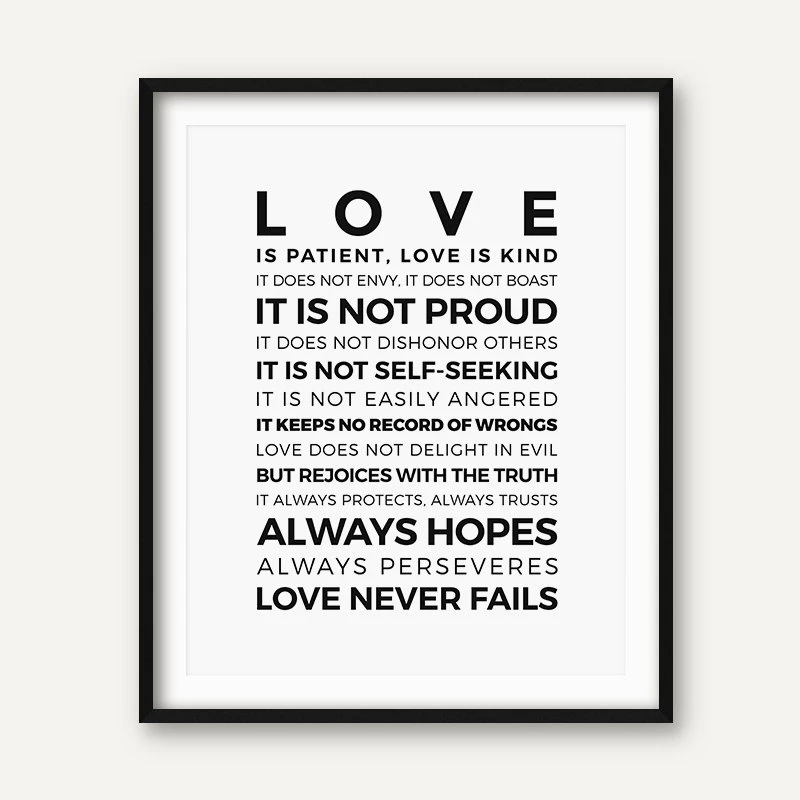 Постер Love is Patient Kind с принтом для дома гостиной стих из Библии настенная живопись