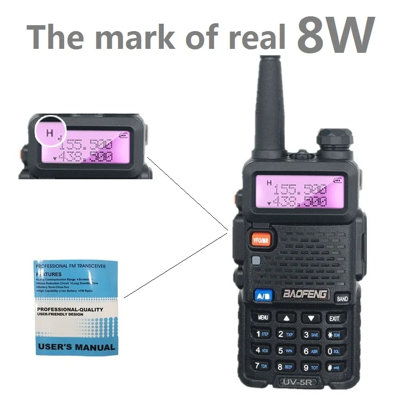 Высокая мощность 8 Вт BAOFENG UV-5R рация радио UHF VHF трансивер UV 5R сканер CB радиостанции Рыбалка Охота передатчик