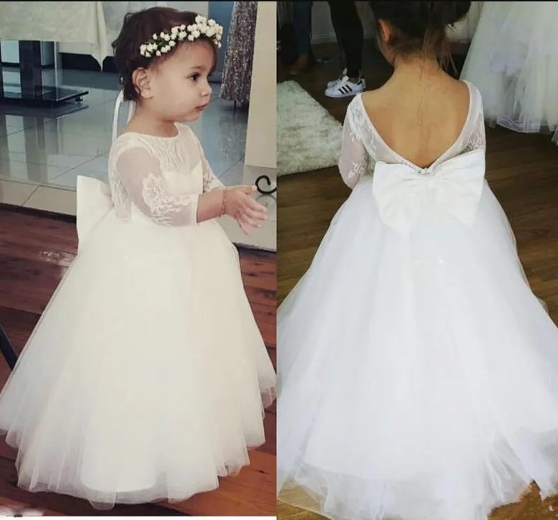 Beautiful Flower Girl Dress for Special Occasion with Bow Lace Top Tulle First Communion Gowns For Little Girls Custom Made Long |