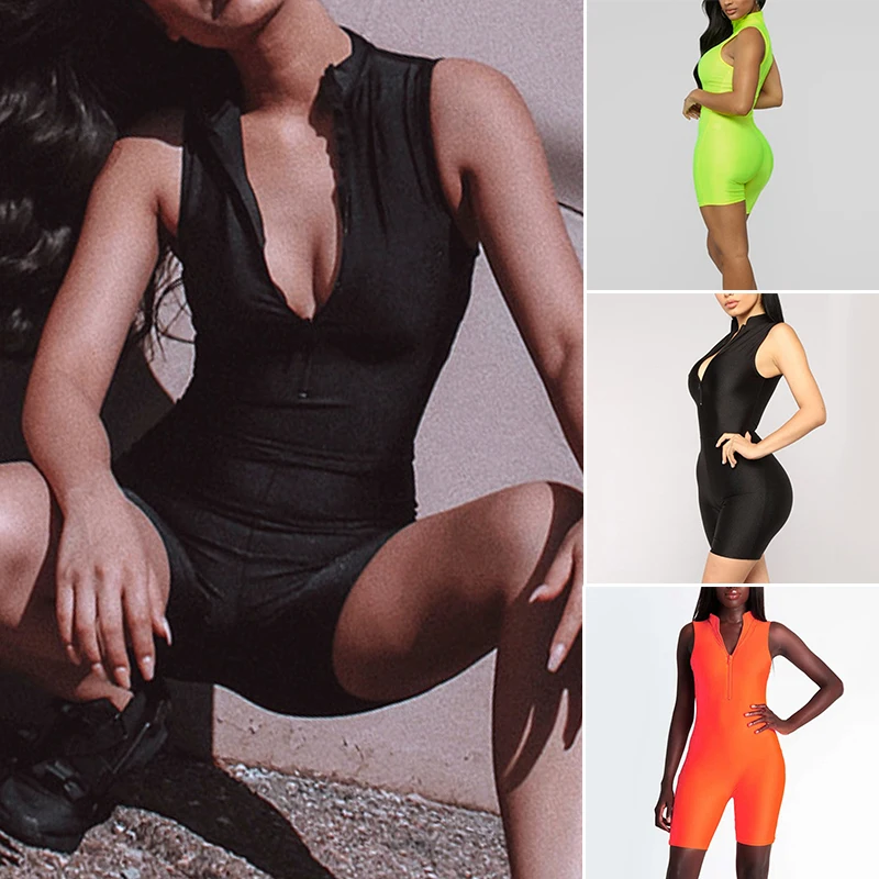 Ladies Summer Fashion Slim Sleeveless Jumpsuit Romper Sports Zipper Sexy Gym Clubwear Party Rompers Women Clothing | Женская одежда