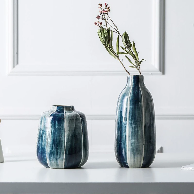 

Керамическая ваза Индиго синего цвета, 1 шт., простые линии, цветочные вазы, декоративная ваза, центральный элемент аксессуаров для украшени...